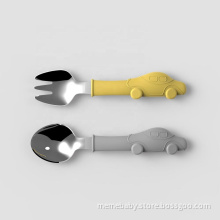 LFGB 2020 New Design Car Shape Stainless Steel And Silicone Baby Spoon And Fork